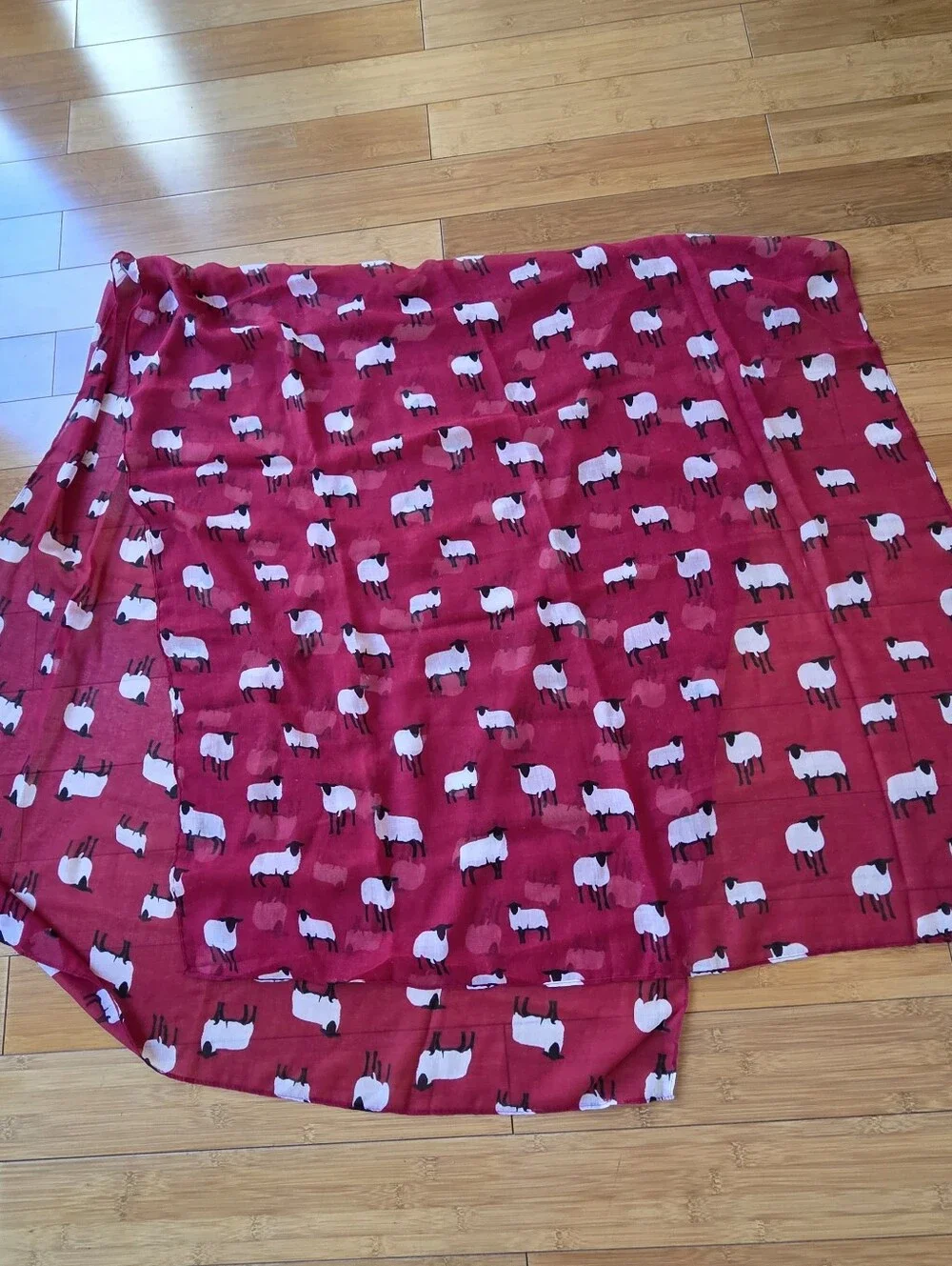 Red Sheep Print Shawl Wrap Sarong Scarf 36x74 Semi Sheer Swim Cover Skirt